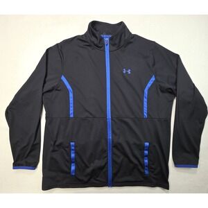 Under Armour Jacket‎ Mens 2XL Black Blue Full Zip Track Windbreaker ColdGear